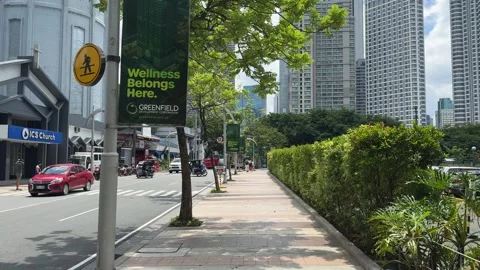 Modern Cityscape with Clean Sidewalks and Tropical Trees 4k 60fps Vidéo 338278416