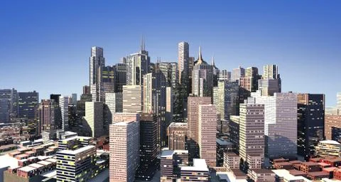 Modern cityscape in daylight, but with also artificial lights on Stock Illustration