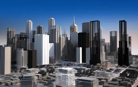 Modern cityscape in daylight. Close up view. Stock Illustration