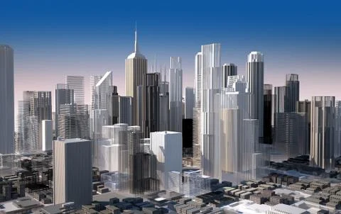 Modern cityscape in daylight. Close up view. Stock Illustration