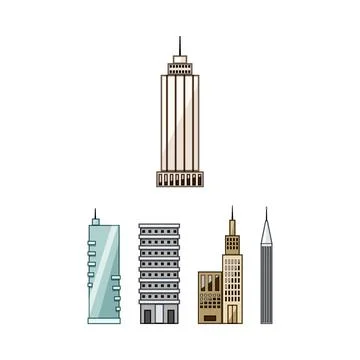 Modern cityscape featuring diverse architectural business building styles Ilustración de archivo