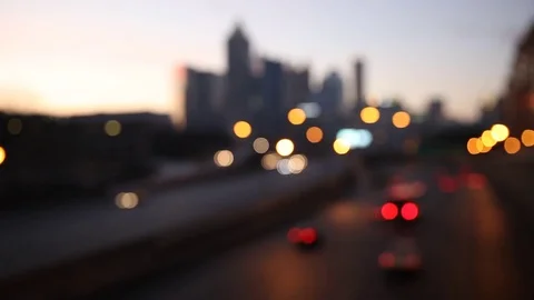 Modern cityscape with skyscrapers and highway at twilight Video stock 77383953