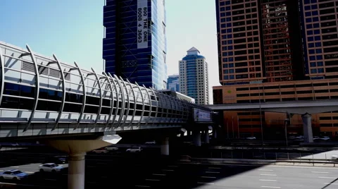 Modern cityscape view by elevator, Dubai, UAE Stock Footage 64220076