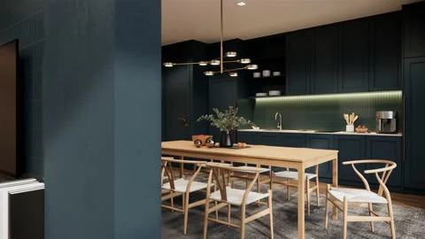 Modern classic interior design of kitchen. 3d visualization rendering Stock Footage 237491019