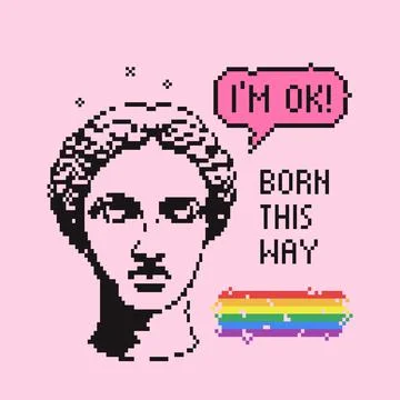 Modern classics LGBT pride concept with motivational phrases and antique statue Stock Illustration