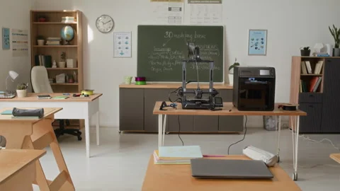 Modern Classroom for 3D Modeling and Printing Classes Stock Footage 335689783