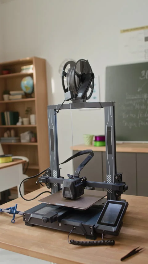 Modern Classroom Equipped For 3D Modeling And Printing Lessons Stock Footage 335690651