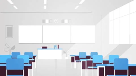 Modern classroom interior empty no people school class room with board and desks Stock Illustration