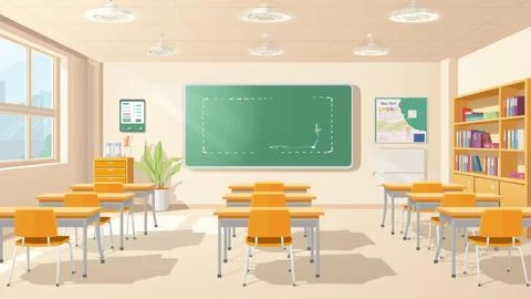 Modern Classroom Interior Vector Illustration – Colorful Flat Design in HD Stock-Illustration