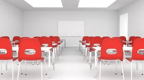 Modern classroom or training room walk through to whiteboard Stock-Footage 66715175