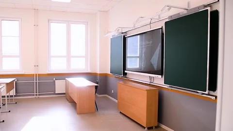 A modern classroom in a school or educational institution. A blackboard wit.. Stock Footage 324854444