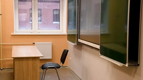 A modern classroom in a school or educational institution. A blackboard wit.. Stock Footage 324855359