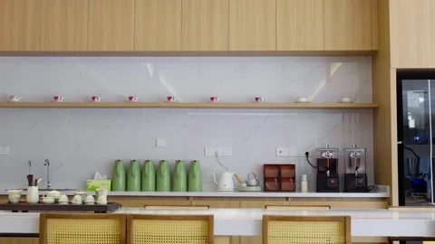 Modern clean breakroom or cafe area in an office or library. Stock Footage 330518067