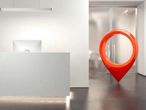 Modern clean office reception with computer. 3d rendering Stock Illustration