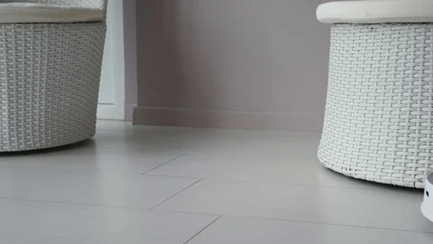 Modern cleaning technology. Robot vacuum machine with intelligent programming Stock Footage 117254891