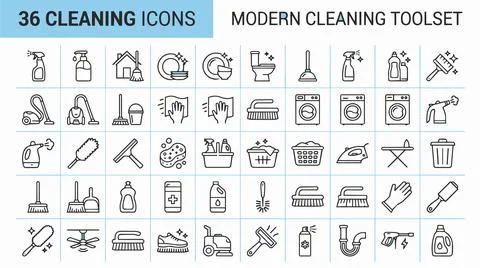 Modern cleaning toolset icons collection. Stock Illustration