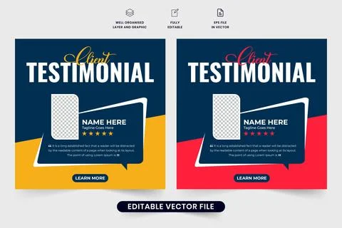 Modern client testimonial layout vector with yellow and red colors on dark .. Stock Illustration