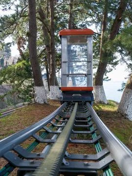 Modern Cliffside Elevator Cabin on Rails Stock Photos