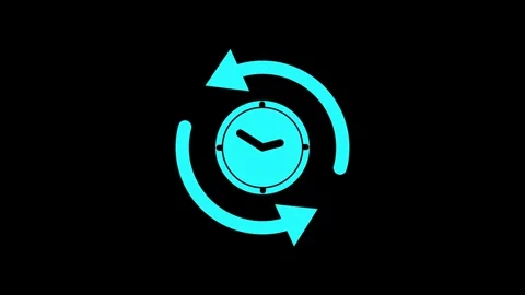 Modern clock icon with circular arrows on dark background Stock Footage 333685677