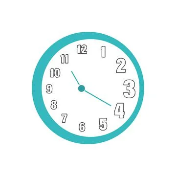 Modern clock on the wall. The clock is round with Arabic numerals and two hands Stock Illustration