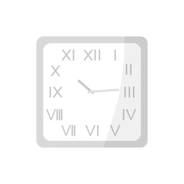 Modern clock on the wall. The clock is square with Roman numerals and two hands Stock Illustration