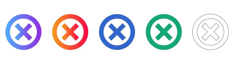 Modern Close and Cancel Button Icons Set Illustration