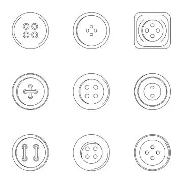 Modern clothes button icon set, outline style Stock Illustration