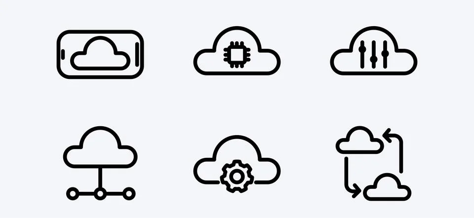 Modern Cloud Computing and Data Management Icon Set Digital Technology and Illustrazione stock