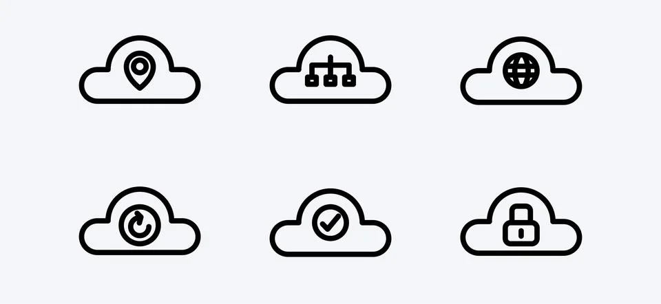 Modern Cloud Computing Line Art Icon Set for Digital Technology and Data Illustrazione stock