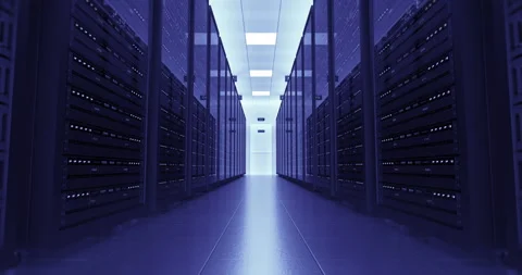 Modern cloud computing servers inside technology data center. Stock Footage 329487369