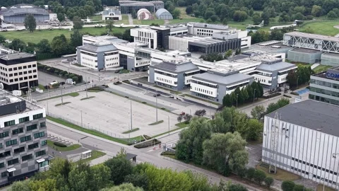 Modern cloud data center complex and energy efficient infrastructure aerial Video stock 347704616