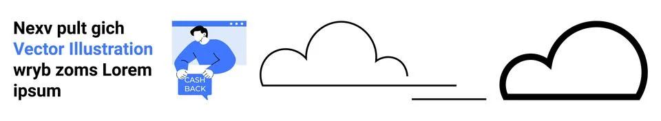Modern Cloud Loading Concept with Man Holding Loading Sign and Cloud Outlines Stock Illustration