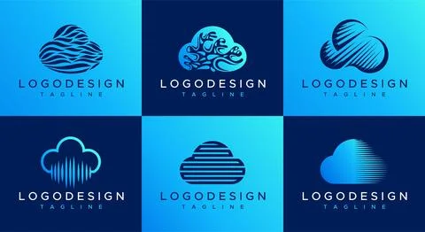 Modern cloud logo design set. Digital cloud network logo branding. Stock Illustration
