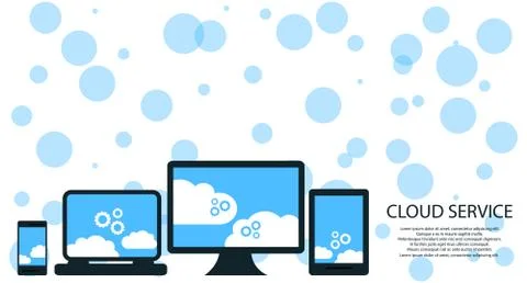 Modern cloud services and Cloud Computing Elements Concept. Devices connected 스톡 일러스트