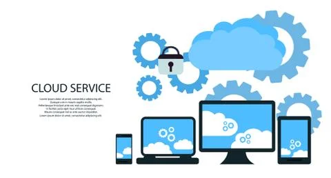Modern cloud services and Cloud Computing Elements Concept. Devices connected Illustrazione stock
