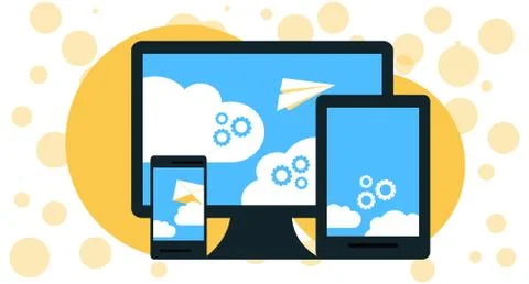 Modern cloud services and Cloud Computing Elements Concept. Devices connected 스톡 일러스트