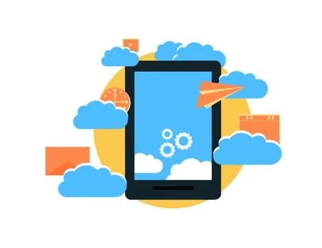 Modern cloud services and Cloud Computing Elements Concept. Devices connected Stock Illustration