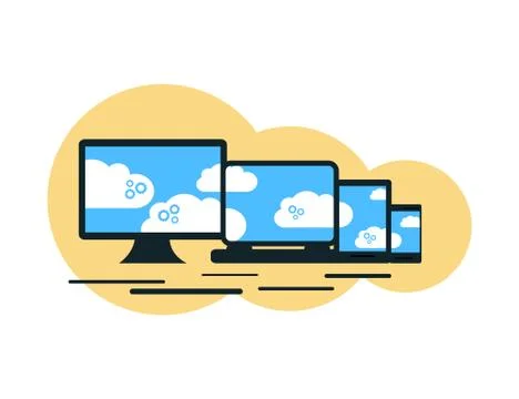 Modern cloud services and Cloud Computing Elements Concept. Devices connected Stock Illustration