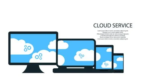 Modern cloud services and Cloud Computing Elements Concept. Devices connected 스톡 일러스트
