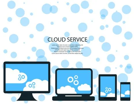 Modern cloud services and Cloud Computing Elements Concept. Devices connected 스톡 일러스트