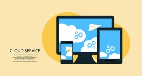 Modern cloud services and Cloud Computing Elements Concept. Devices connected Stock Illustration