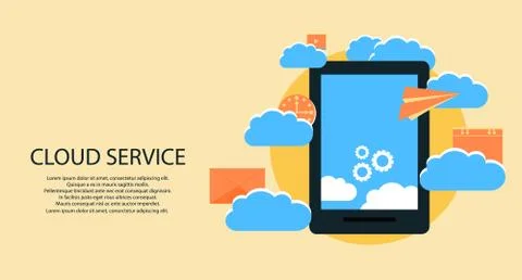 Modern cloud services and Cloud Computing Elements Concept. Devices connected Stock Illustration