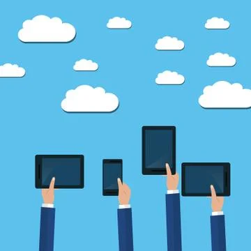 Modern cloud services and Cloud Computing Elements Concept. Devices connected Illustrazione stock