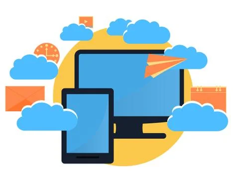 Modern cloud services and Cloud Computing Elements Concept. Devices connected Illustrazione stock
