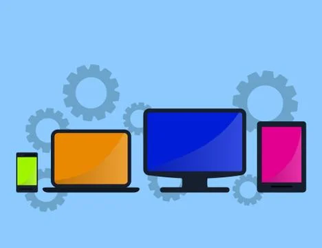 Modern cloud services and Cloud Computing Elements Concept. Devices connected Stock Illustration