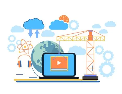 Modern cloud services and Cloud Computing Elements Concept. Devices connected 스톡 일러스트