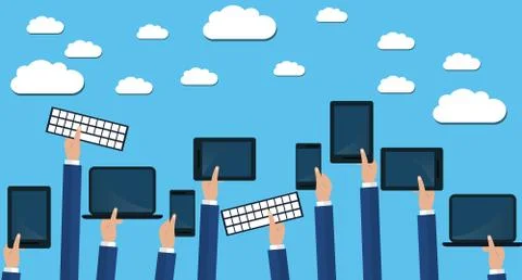 Modern cloud services and Cloud Computing Elements Concept. Devices connected Stock Illustration