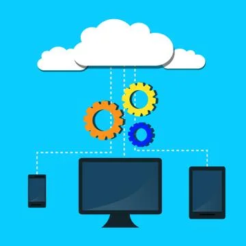 Modern cloud services and Cloud Computing Elements Concept. Devices connected Stock Illustration