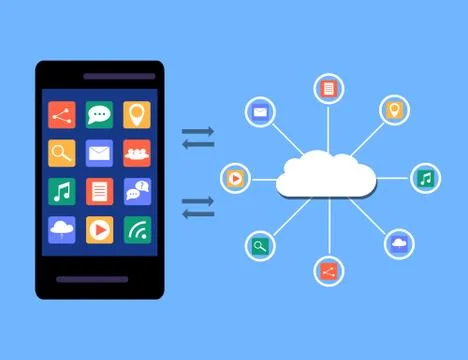 Modern cloud services and Cloud Computing Elements Concept. Devices connected 스톡 일러스트