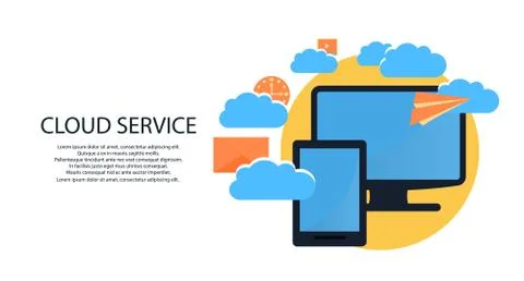 Modern cloud services and Cloud Computing Elements Concept. Devices connected Stock Illustration